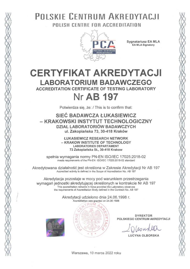 certyfikat AB 197
